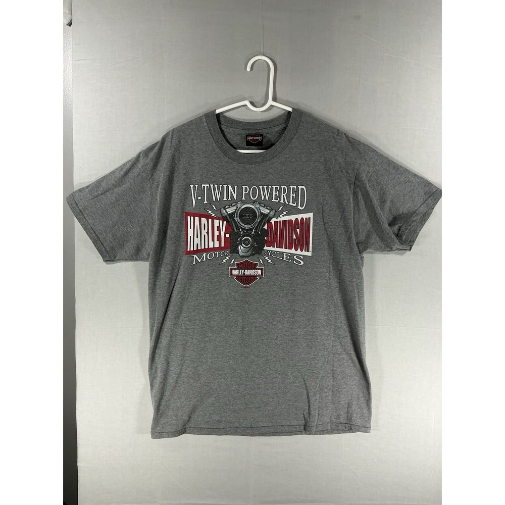 Harley-Davidson V-Twin Powered Men's Large Gray Graphic Motorcycle T-Shirt